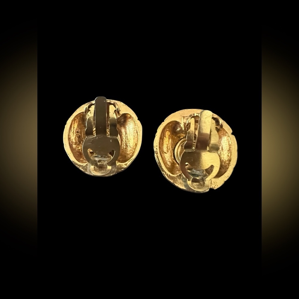 CHANEL Vintage Gold Plated Quilted and Rhinestone Earrings - Picture 5 of 9